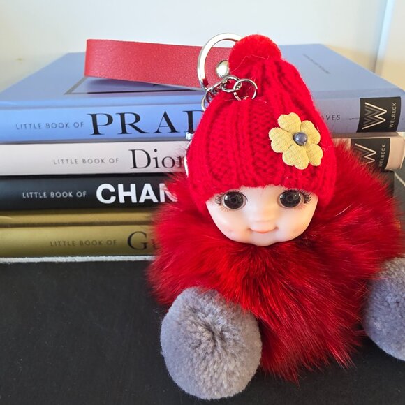 Cute Smiling Fur Baby Keychain with LOVE tag, Plush rabbit fur, Bag Charm - Picture 5 of 5